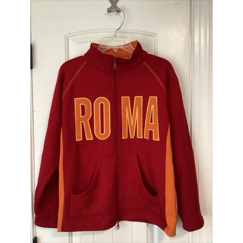VTG Mens A.C Roma Football Soccer Team Windbreaker Jacket Red Orange Size S